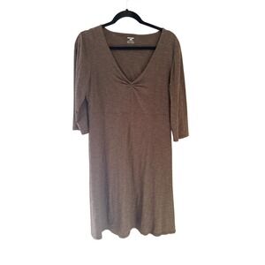 Horny Toad Womens Brown V-Neck 3/4 Sleeve Organic Cotton Tencel Dress Large